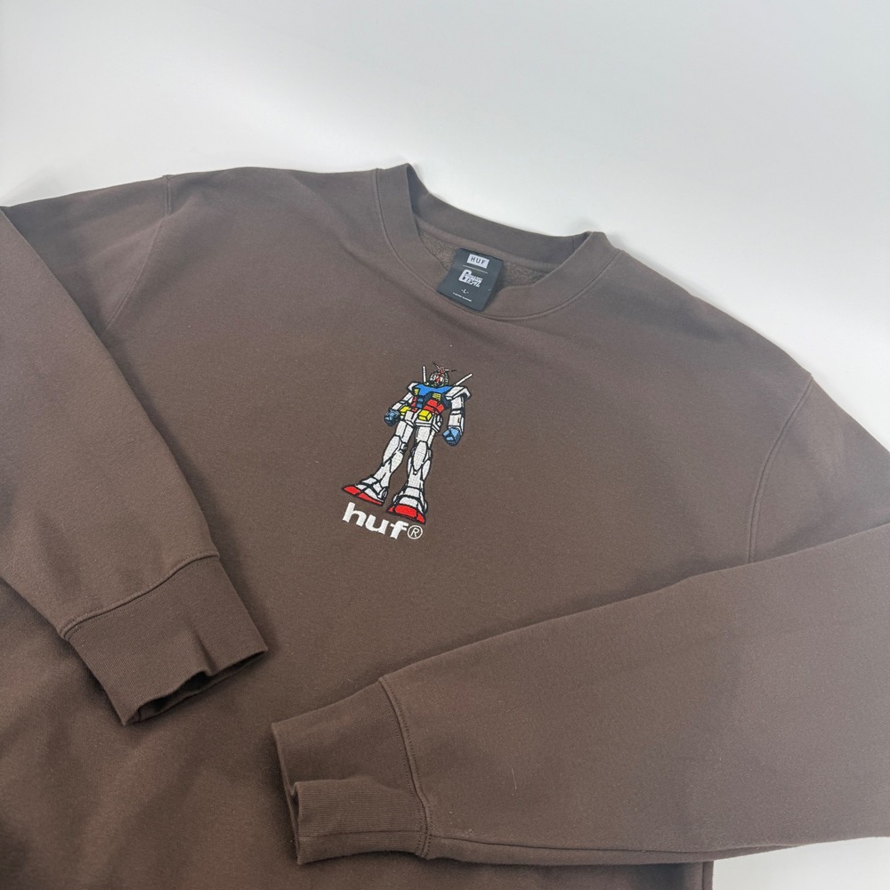 HUF x Mobile Suit Gundam Embroidered Crewneck Sweatshirt Brown Mens Large L